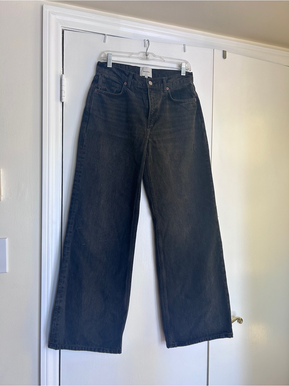 Reformation Cary Low Rise Slouchy Wide-Leg Black Jeans, 27